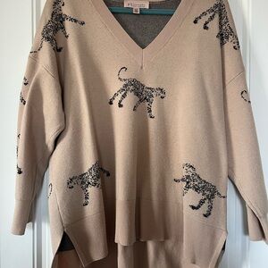 Philosophy Tan Animal Print V-Neck Sweater